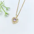 Elegant gold-plated heart necklace featuring a purple crystal and sparkling zircon accents - 199#XL2605-026