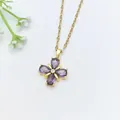 Elegant gold plated stainless steel necklace featuring a purple zircon flower pendant - 201#XL2605-029