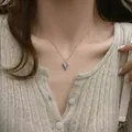 Dainty silver stainless steel heart pendant necklace on a delicate beaded chain - 204#xl1338-22 Steel Color