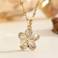 Elegant gold-tone flower pendant necklace with shimmering clear crystals for women - 208#XL2606-148