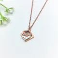 Rose gold stainless steel necklace with geometric double square crystal pendant - 212#XL1470-002