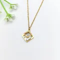 Elegant gold plated stainless steel necklace featuring a geometric square crystal pendant. - 213#XL1470-178