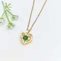 Elegant gold heart pendant necklace featuring a brilliant green gemstone and CZ accents - 216#XL2606-105