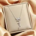 Elegant stainless steel flower pendant necklace with shimmering zircon accents - 100#XL1200-125