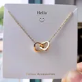 Elegant minimalist interlocking heart necklace with a gold finish stainless steel chain - 101#XL1338-06