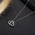 Minimalist silver stainless steel interlocking double heart pendant necklace for women - 102#XL1338-07