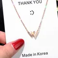 Elegant rose gold stainless steel necklace with sparkling W pendant on a thank you card - 107#xl1340 Rose Gold