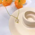 Gold stainless steel four-leaf clover necklace with white opal petals - 109#XL1347-01