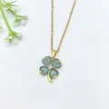 Gold plated necklace with light green four leaf clover pendant and crystal center - 112#XL1347-04