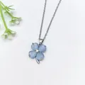 Light blue cat eye four leaf clover necklace in silver stainless steel finish. - 116#XL1347-08
