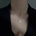 Elegant gold stainless steel necklace with sparkling crystal four-leaf clover pendant - 122#xl1355 - Silver Windmill