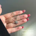 Elegant stainless steel snowflake pendant necklace with sparkling zirconia stones. - 127#xl1438-snowflake-silver