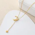 Elegant gold stainless steel Y-shaped necklace featuring celestial moon and star pendants - 131#xl1470-003 Gold