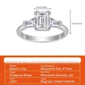 S925 Sterling Silber Moissanit Ring mit 1,0 ct Smaragdschliff Hauptstein Details - US-Größe 7 / Umfang 54.3mm / Smaragdschliff Moissanit Ring 1ct Drei Stein (Nur Ring)