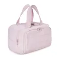 Neceser de maquillaje acolchado rosa de gran capacidad con asa y apertura amplia - Rosa