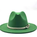 Chapeau fedora élégant en feutre de laine verte avec corde blanche et breloque ancre - Vert Herbe
