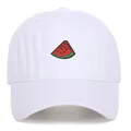 White baseball cap featuring a cute embroidered watermelon slice design for summer wear - One Size / White