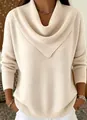 Close-up of elegant cream knit sweater featuring unique draped v-neck collar detail. - 3XL / Beige Apricot