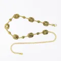 Vintage Bohemian style gold metal waist chain belt for women's dress and fashion decoration - Irregular Square & Oval Engraved Waist Chain (Antique Gold)