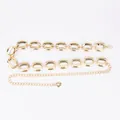 Elegant gold metal waist chain belt with oval links and adjustable extender for dresses. - Oval Hollow Chain Waist Chain (Gold)