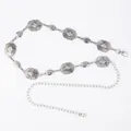 Elegant vintage Bohemian silver metal flower medallion waist chain belt for women's dresses - Irregular Square & Oval Engraved Waist Chain (Antique Silver)