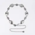 Vintage Bohemian silver-tone metal waist chain belt for women's dresses and pants - Oval Engraved Waist Chain (Antique Silver)