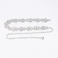 Elegant silver metal waist chain belt featuring detailed flower motifs bohemian style - Camellia Flower Waist Chain (Silver)