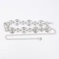 Vintage bohemian silver metal waist chain with textured circular disks for dresses - Crocodile Pattern Round Disc Waist Chain (Silver)