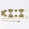 Vintage bohemian style gold metal waist chain featuring heart and bull head engravings - Vintage Antler Waist Chain (Antique Gold)