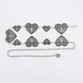 Vintage Bohemian silver metal waist chain belt with intricate heart bull head charms - Vintage Antler Waist Chain (Antique Silver)