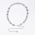 Elegant silver metal waist chain belt with adjustable links and flower charm - Rectangular Hollow Out Waist Chain (Silver)