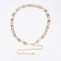Elegant gold metal rectangular link waist chain belt for dresses with rose charm - Rectangular Hollow Out Waist Chain (Gold)