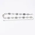 Vintage bohemian style silver metal waist chain belt with decorative oval crystal links - Flat Oval Engraved Waist Chain (Antique Silver)
