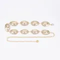 Vintage bohemian gold metal waist chain belt with hammered oval links and flower charm - Oval Hammered Metal Waist Chain (Gold)