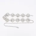 Vintage bohemian silver metal flower waist chain belt with pearls for women's dresses - Large Camellia & Artificial Pearl Waist Chain (Silver)