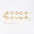 Elegant gold metal waist chain belt with flower links and pearls for bohemian dresses - Large Camellia & Artificial Pearl Waist Chain (Gold)