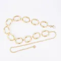 Elegant gold metal waist chain belt for women's dresses featuring a vintage link design - Large Oval Hollow Chain Waist Chain (Gold)