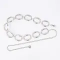 Elegant silver metal waist chain with textured oval links and flower pendant charm - Large Oval Hollow Chain Waist Chain (Silver)