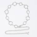 Elegant silver metal waist chain belt with bohemian circular link design for stylish dresses. - Hollow Double Ring Metal Waist Chain (Silver)