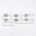 Vintage silver bohemian waist chain featuring intricate filigree oval links and beads - Hollow Oval & Artificial Pearl Waist Chain (Silver)