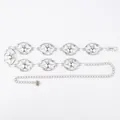 Silver metal waist chain with star cutout links and flower charm for women's dresses - Oval Star Hollow Out Waist Chain (Silver)