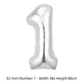 Grand ballon numéro 1 en aluminium argenté de 32 pouces pour décoration de fête - Chiffre 1 / 32 Pouces (50 Pièces/Paquet) / Argent