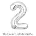 Grand ballon chiffre 2 en aluminium argenté de 32 pouces pour décorations de fête - Chiffre 2 / 32 Pouces (50 Pièces/Paquet) / Argent