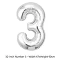 Ballon chiffre 3 en aluminium argenté métallisé de 32 pouces pour fête d'anniversaire - Chiffre 3 / 32 Pouces (50 Pièces/Paquet) / Argent