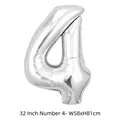 Grand ballon chiffre 4 en aluminium argenté de 32 pouces pour décoration de fête d'anniversaire - Chiffre 4 / 32 Pouces (50 Pièces/Paquet) / Argent