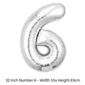 Ballon en aluminium chiffre 6 argenté de 32 pouces pour décoration de fête d'anniversaire - Chiffre 6 / 32 Pouces (50 Pièces/Paquet) / Argent