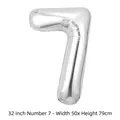 Grand ballon en aluminium argenté de 32 pouces numéro 7 pour fête d'anniversaire - Chiffre 7 / 32 Pouces (50 Pièces/Paquet) / Argent