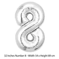Ballon chiffre 8 en aluminium argenté de 32 pouces pour décoration de fête. - Chiffre 8 / 32 Pouces (50 Pièces/Paquet) / Argent