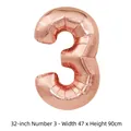Ballon en aluminium or rose de 32 pouces numéro 3 pour la décoration de fête d'anniversaire - Chiffre 3 / 32 Pouces (50 Pièces/Paquet) / Or rose