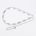 Elegant silver metal waist chain belt with feather design and flower pendant for dresses - Feather Metal Waist Chain (Silver)